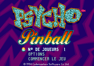 Psycho Pinball title screen for Sega Mega Drive